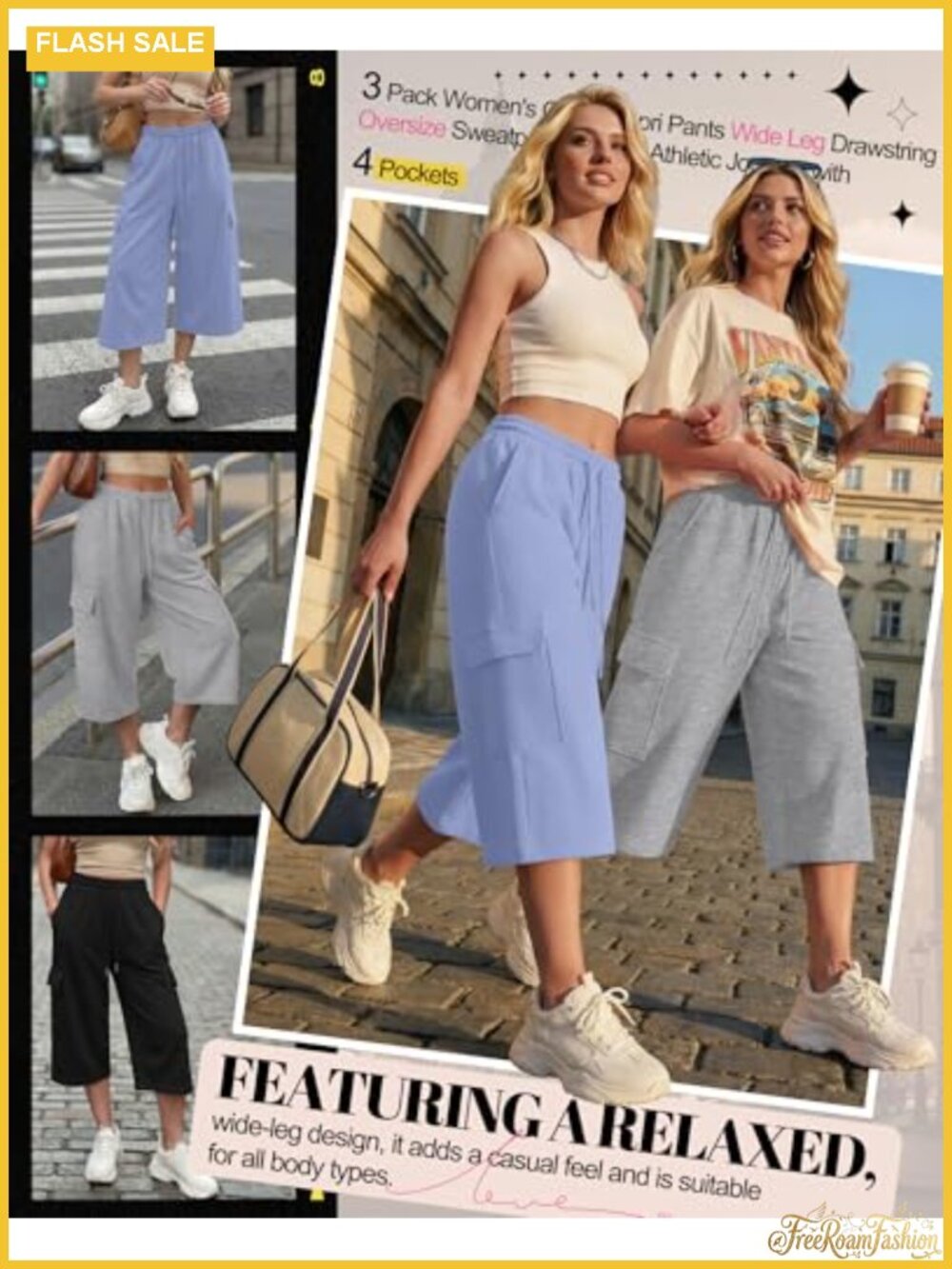 Womens Capri Pants 4 Pockets Cotton Polyester Lounge Athletic 3 Pack - Picture 3 of 6